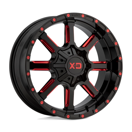 XD XD838 MAMMOTH 8X180 20X10 -18 GLOSS BLACK MILLED WITH RED TINT CLEAR COAT