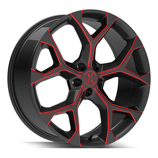 Xcess 5 Flake 5x100 20x8.5 +35 Gloss Black Candy Red Milled