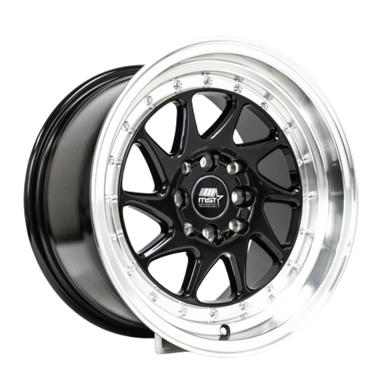 MST Wheels MT28 4x100/4x114.3 15x8.0 +20 Black w/Machined Lip