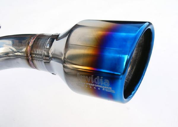 Invidia Q300 cat-back exhaust with blue edge rolled titanium tips on Subaru BRZ