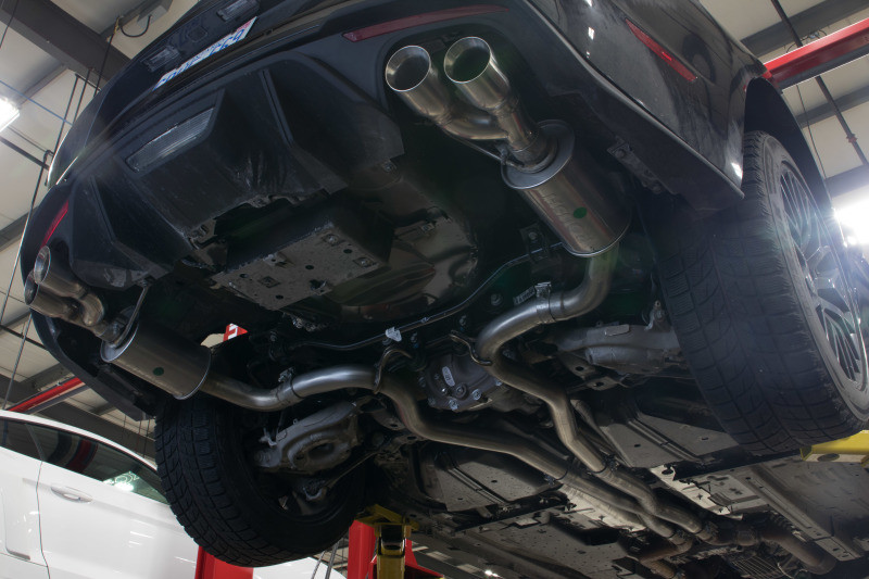 Roush Mustang GT exhaust kit mounted undercarriage view