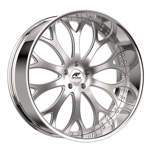 Amani Tango 5x112/5x114.3 22x10 +38 Brush Center Chrome Lip