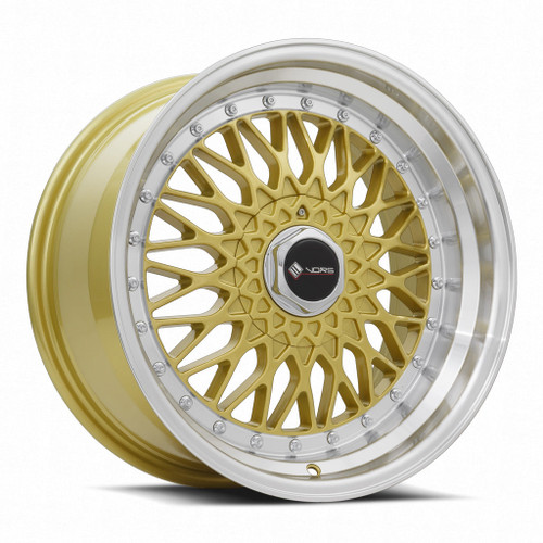 Vors VR3 4x108 15x8 +32 Gold Machine Lip Chrome Rivet