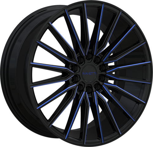 RAVETTI M18 5X114.3/5X120 18x8 +38 BLACK AND BLUE MILLED