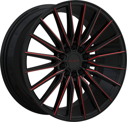 RAVETTI M18 5X114.3/5X120 18x8 +38 BLACK AND RED MILLED
