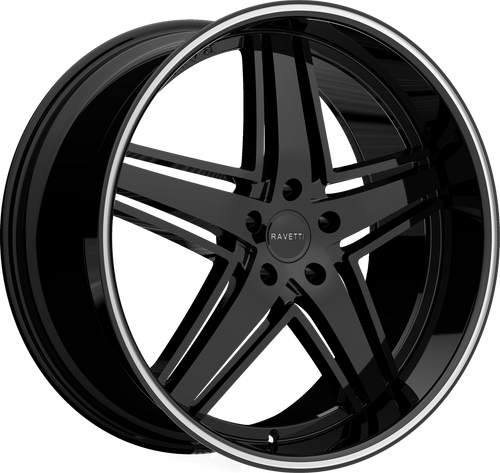 RAVETTI M6 5X108 20x8.5 +38 BLACK WITH PINSTRIPE