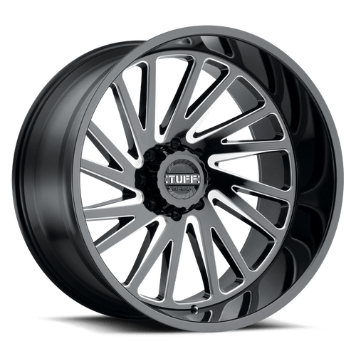 Tuff T2A 8x180 20x12 -45 GLOSS BLACK W/ MILLED SPOKES