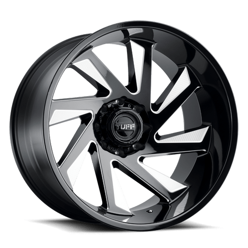 Tuff T1B 6x135 22x12 -45 GLOSS BLACK W/ MILLED SPOKES