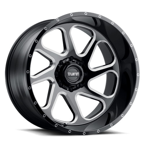 Tuff T2B 5x127 24x14 -72 GLOSS BLACK W/ MILLED SPOKES