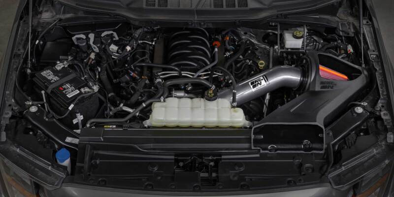 K&N 2016-2020 Ford F-150 V8 5.0L NextGen Aluminum Cold Air Intake mounted in engine bay
