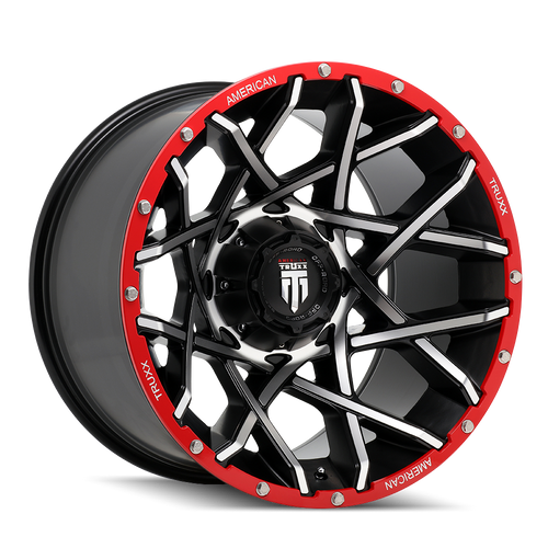 American Truxx Gridlock AT1901 5x127 20x12-44 Black/Machined/Red Beadlock
