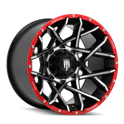 American Truxx Gridlock AT1901 8x180 20x12-44 Black/Machined/Red Beadlock