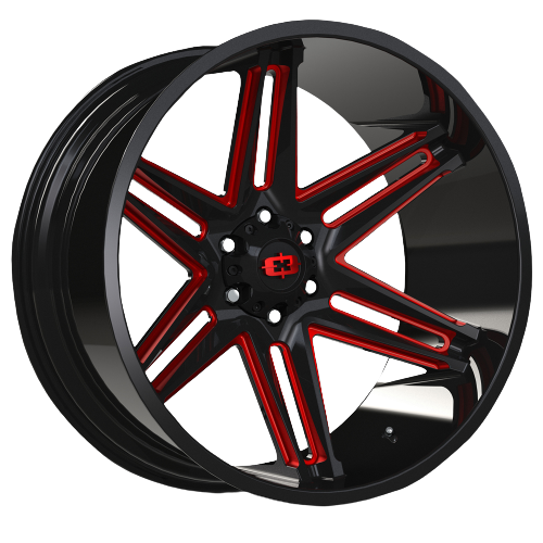 Vision Off-Road 363 Razor 6x139.7 24x12-51 Gloss Black Milled Spoke with Red Tint