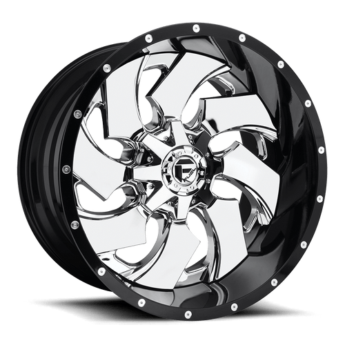 Fuel 2PC D240 CLEAVER 8X165.1 24X12 -44 CHROME PLATED GLOSS BLACK LIP