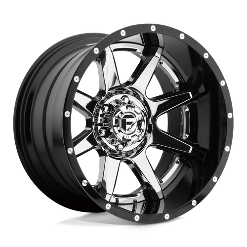 Fuel 2PC D247 RAMPAGE 8X165.1 22X12 -44 CHROME PLATED GLOSS BLACK LIP