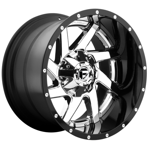 Fuel 2PC D263 RENEGADE 6X135/6X139.7 20X12 -44 CHROME PLATED GLOSS BLACK LIP