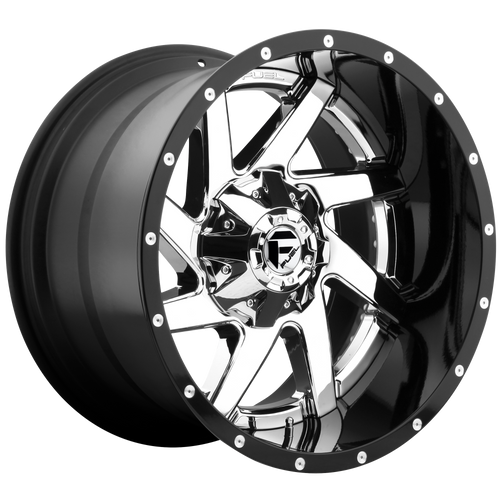 Fuel 2PC D263 RENEGADE 8X165.1 22X12 -44 CHROME PLATED GLOSS BLACK LIP