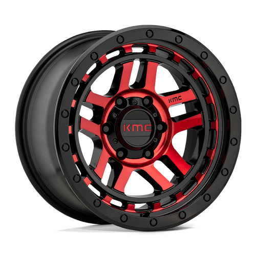 KMC KM540 RECON 6X139.7 18X8.5 +0 GLOSS BLACK MACHINED WITH RED TINT