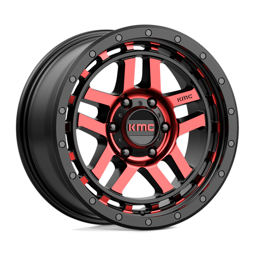 KMC KM540 RECON 6X139.7 18X8.5 +18 GLOSS BLACK MACHINED WITH RED TINT