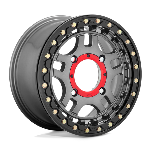 KMC Powersports KS240 RECON BEADLOCK 4X137 14X7 +38 GUN METAL WITH GLOSS BLACK RING