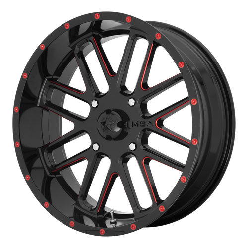 MSA Offroad Wheels M35 BANDIT 4X156 18X7 +0 GLOSS BLACK MILLED WITH RED TINT