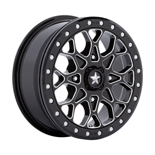 MSA Offroad Wheels M48 PORTAL BEADLOCK 4X110 15X6 +38 GLOSS BLACK MILLED WITH GLOSS BLACK RING wheel for 1985 Mazda RX-7