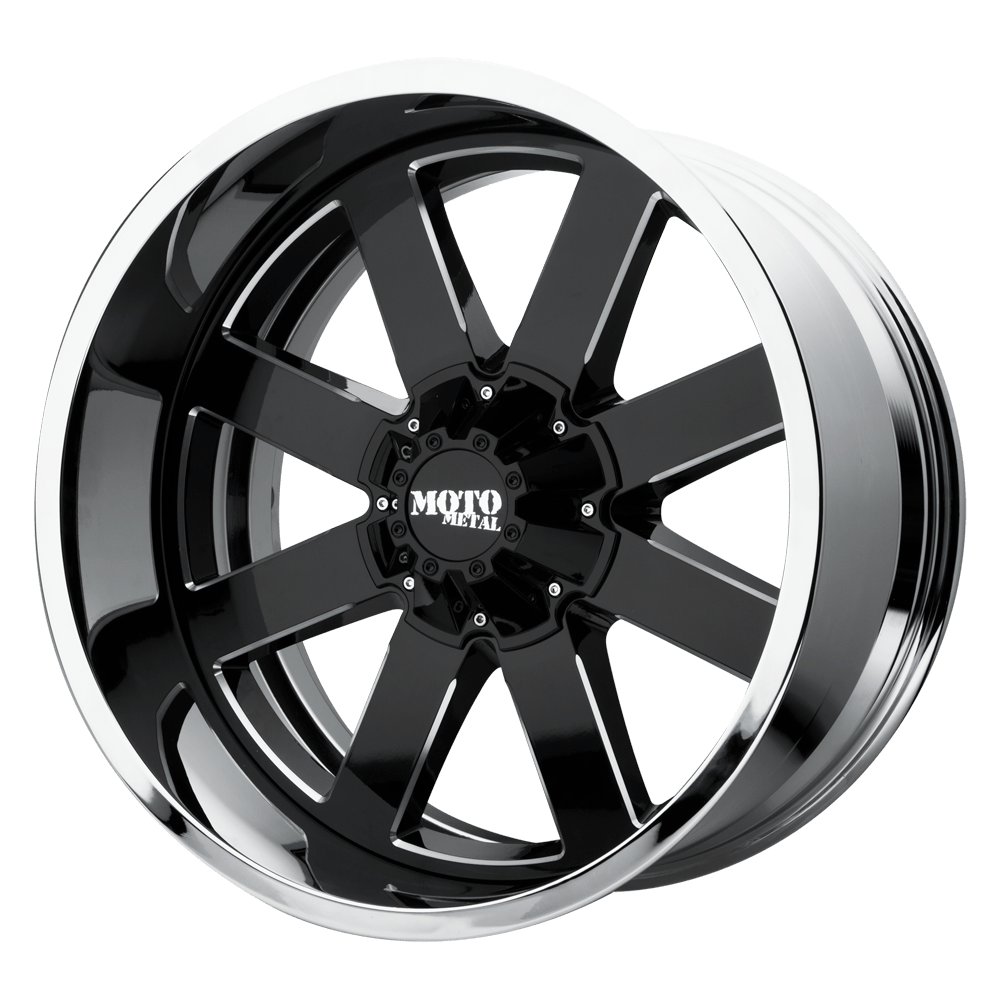 Moto Metal MO200 8X170 22X10 -18 Gloss Black Milled Center Chrome Lip