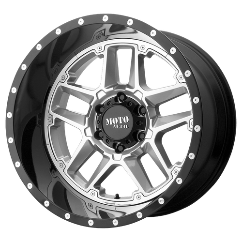 Moto Metal MO987 SENTRY 6X120 16X8 -6 GLOSS SILVER CENTER GLOSS BLACK LIP