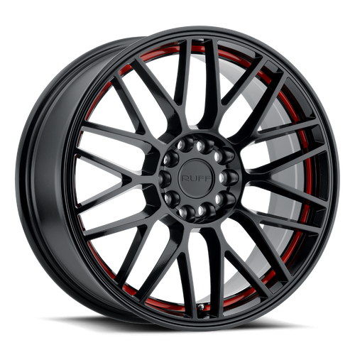 Ruff OVERDRIVE 4X100/4X114.3 17X7.5 +38 GLOSS BLACK W/ RED INNER LIP