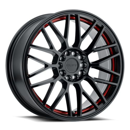 Ruff OVERDRIVE 5X100/5X114.3 17X7.5 +38 GLOSS BLACK W/ RED INNER LIP