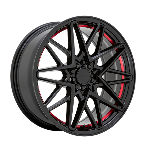 Ruff CLUTCH 5X108/5X114.3 18X8 +38 GLOSS BLACK W/ MACHINED RED INNER LIP