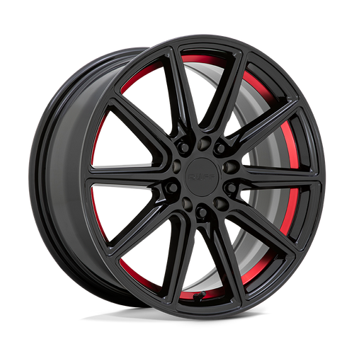 Ruff THROTTLE 5X112/5X120 18X8 +38 GLOSS BLACK W/ MACHINED RED INNER LIP