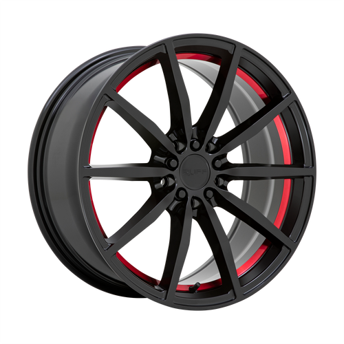 Ruff BURNOUT 5X112/5X120 18X8 +38 GLOSS BLACK W/ RED INNER LIP