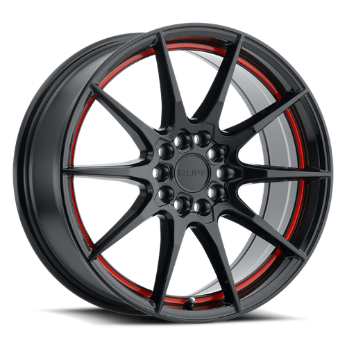 Ruff SPEEDSTER 5X112/5X120 18X8 +38 GLOSS BLACK W/ RED STRIPE