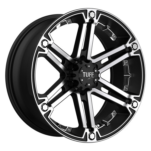 Tuff T01 5X127 15X8 -13 FLAT BLACK W/ MACHINED FACE AND CHROME INSERTS