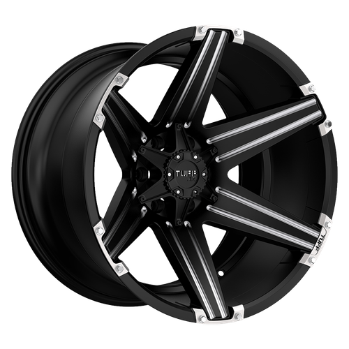 Tuff T12 5X114.3/5X127 22X10 -25 SATIN BLACK W/ MILLED SPOKES AND BRUSHED INSERTS