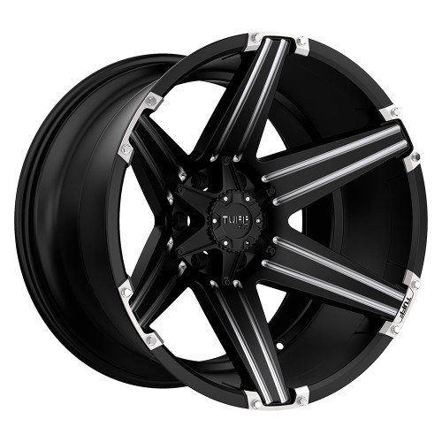 Tuff T12 5X135/5X139.7 22X10 -25 SATIN BLACK W/ MILLED SPOKES