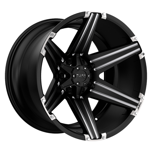 Tuff T12 8X170 22X10 -25 SATIN BLACK W/ MILLED SPOKES AND BRUSHED INSERTS