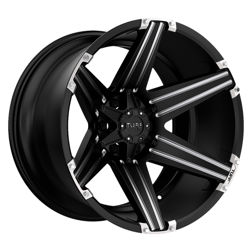 Tuff T12 5X114.3/5X127 22X12 -45 SATIN BLACK W/ MILLED SPOKES AND BRUSHED INSERTS