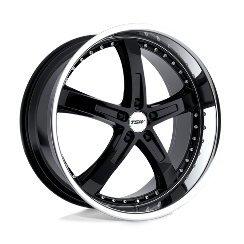 TSW JARAMA 5X112 17X8 +45 GLOSS BLACK W/ MIRROR CUT LIP