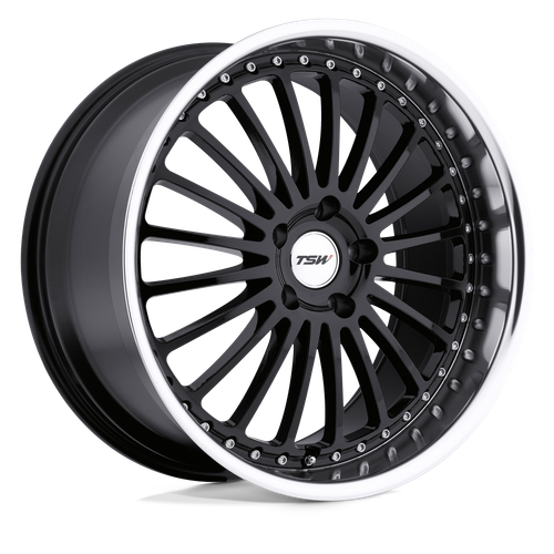 TSW SILVERSTONE 5X100 17X8 +35 GLOSS BLACK W/ MIRROR CUT LIP