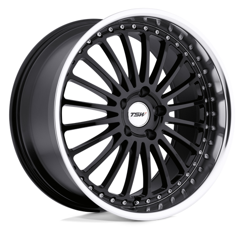 TSW SILVERSTONE 5X108 20X8.5 +40 GLOSS BLACK W/ MIRROR CUT LIP