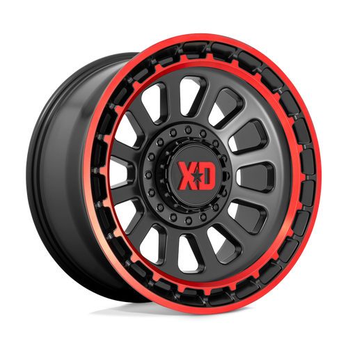 XD XD856 OMEGA 8X180 20X10 -18 SATIN BLACK MACHINED LIP WITH RED TINT