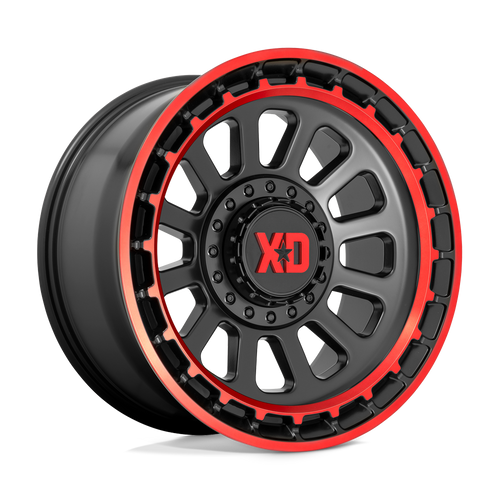 XD XD856 OMEGA 6X135/6X139.7 17X9 +18 SATIN BLACK MACHINED LIP WITH RED TINT