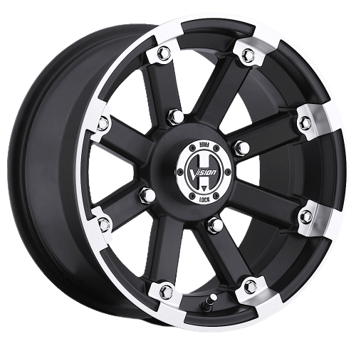 Vision ATV 393 Lock Out 4x101.6 14x7+2 Matte Black Machined Lip wheel for 1975 Oldsmobile Starfire