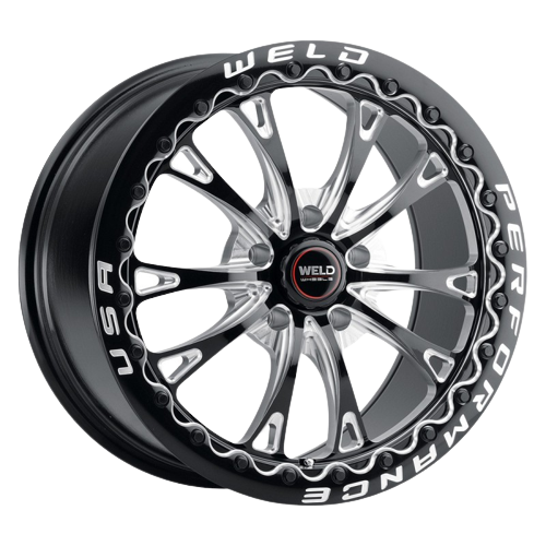 WELD Performance Belmont Drag Beadlock 5x120 17x10 +45 Gloss Black/Milled Diamond Cut Lip