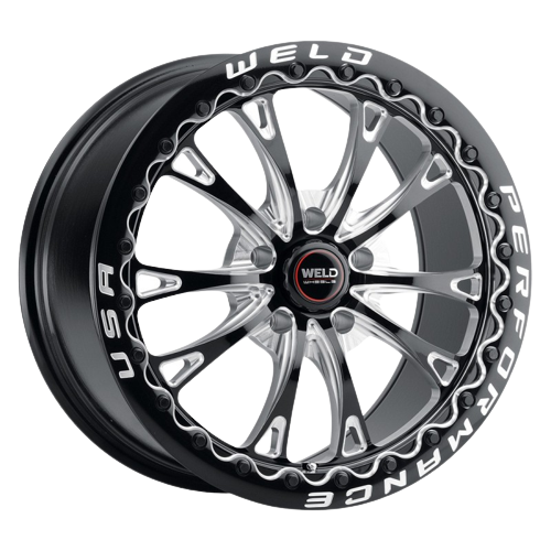 WELD Performance Belmont Drag Beadlock 5x114.3 18x10 +30 Gloss Black/Milled Diamond Cut Lip