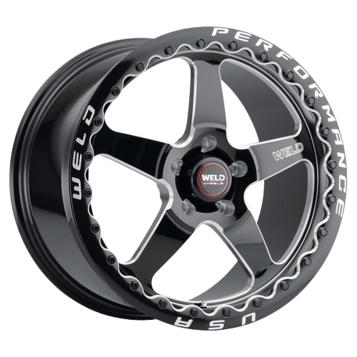 WELD Performance Ventura Beadlock 5x120.65 15x10 +50 Gloss Black/Milled Diamond Cut Lip