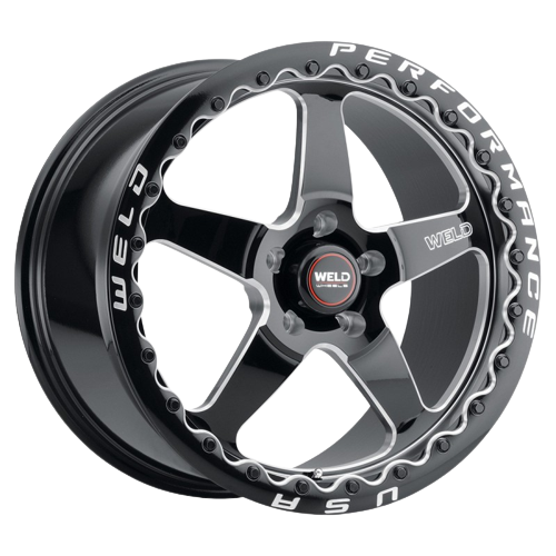 WELD Performance Ventura Beadlock 5x114.3 15x12 +28 Gloss Black/Milled Diamond Cut Lip