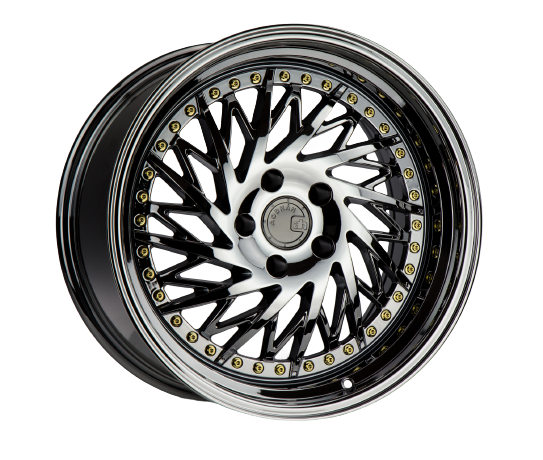 Aodhan DS03 5x100 18x9.5 +35 Black Vacuum with Gold Rivets detail shot